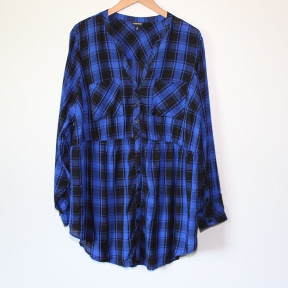 Torrid Buffalo Plaid Long Sleeve Button Babydoll Tunic Top Plus Size 4 4X H13413 - Picture 2 of 11